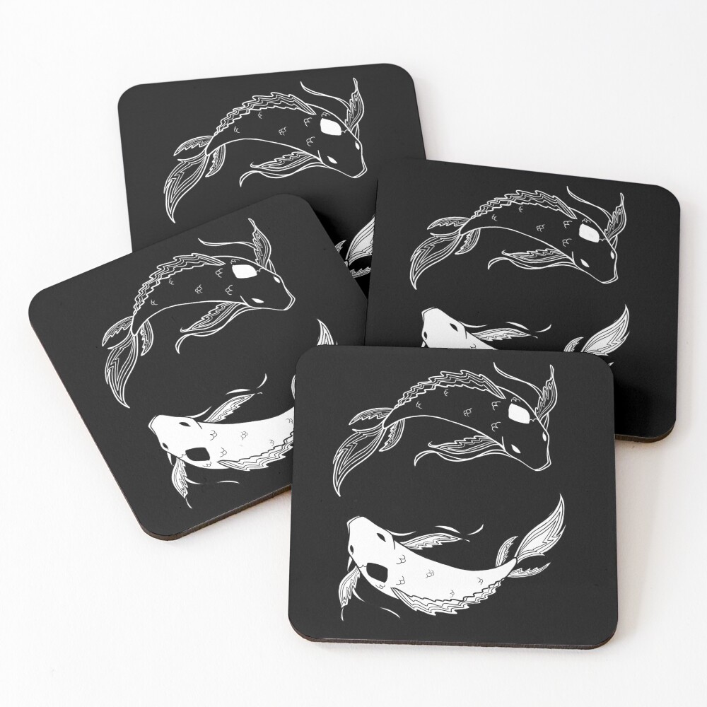 white on black spirit fish atla Coasters (Set of 4)