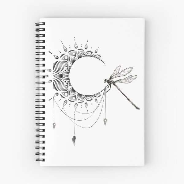 Aperçu de l'œuvre Demi-croissant de lune complexe avec conception de tatouage de libellule créée et vendue par Tyler Rosso.