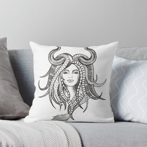 Item preview, Confident Taurus Woman with Horns and Geometrical Tattoo Design designed and sold by Tyler Rosso.