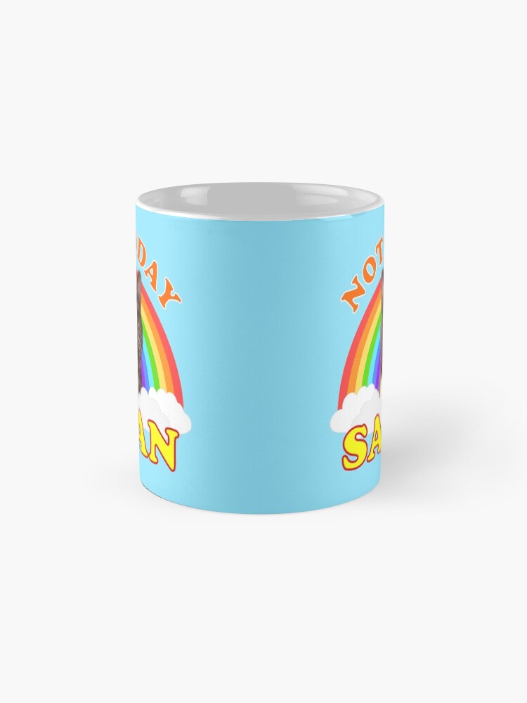 Alternate view of NOT TODAY SATAN! - Roger the Cat, Death Metal Rainbow Smiles Coffee Mug