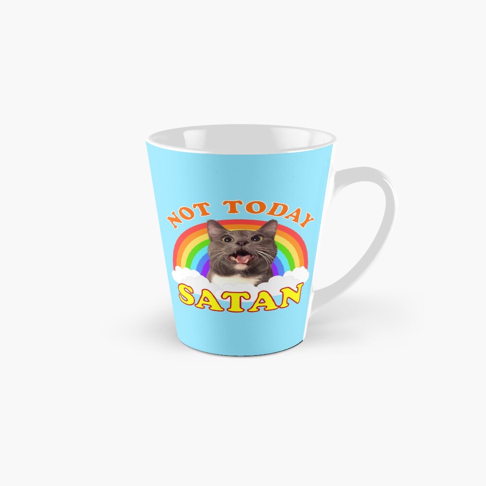 NOT TODAY SATAN! - Roger the Cat, Death Metal Rainbow Smiles Mug