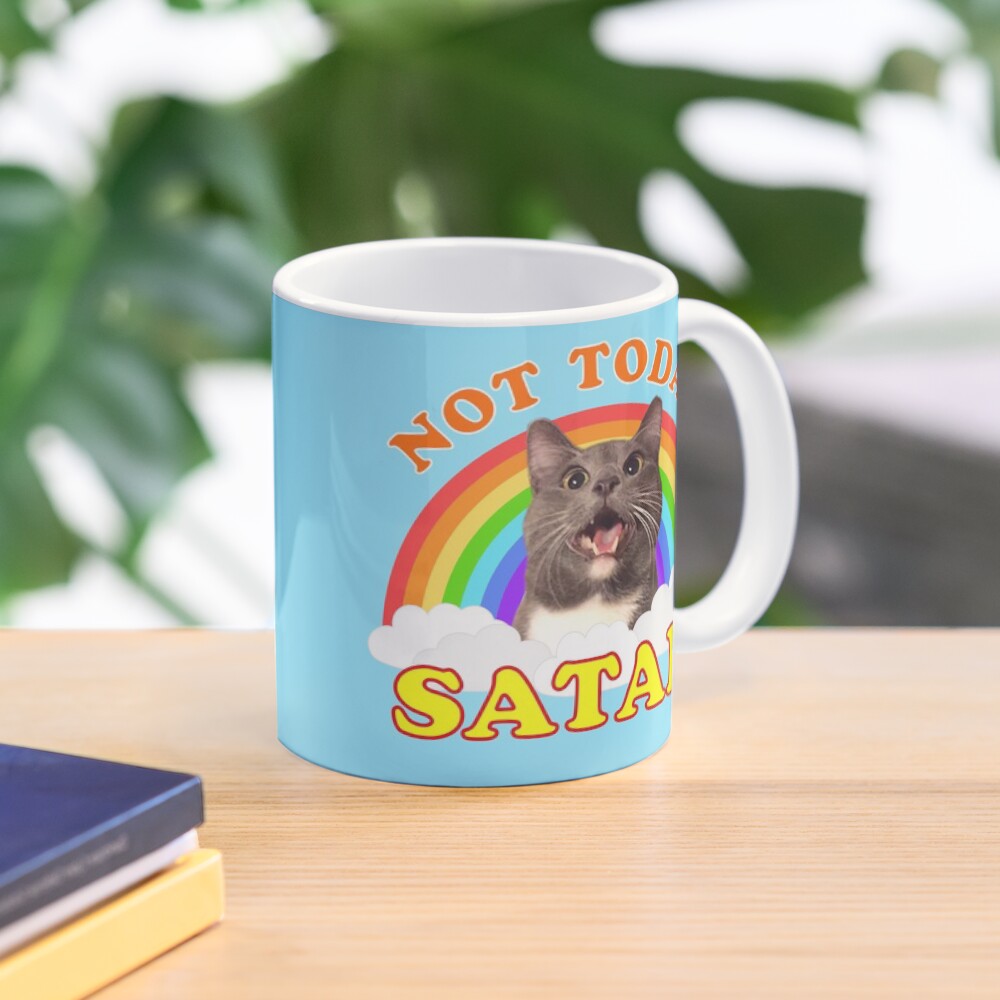 NOT TODAY SATAN! - Roger the Cat, Death Metal Rainbow Smiles Coffee Mug
