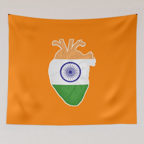 Item preview, Proud to be Indian, heart beating for India, Ashoka Chakra - orange background designed and sold by Kinisis.