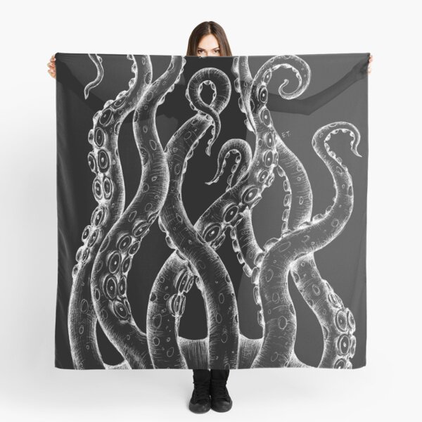 White Tentacles Ink Octopus Black Scarf