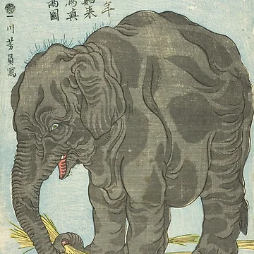 Large Elephant Vintage Japanese Print by Utagawa Yoshikazu, 1863