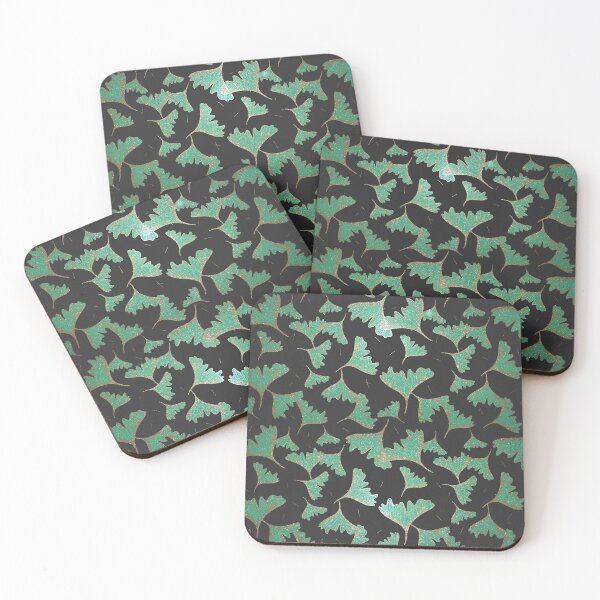 Item preview, Green glittery gold gingko leaves pattern designed and sold by Shelley Gilbert.