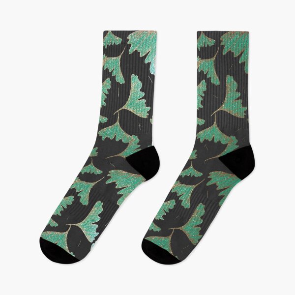 Item preview, Green glittery gold gingko leaves pattern designed and sold by Shelley Gilbert.