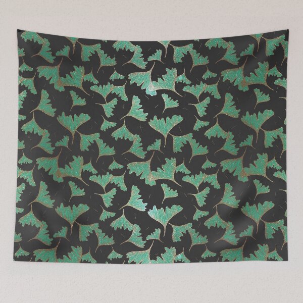 Item preview, Green glittery gold gingko leaves pattern designed and sold by Shelley Gilbert.
