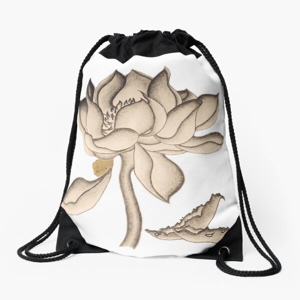 Lotus-like Flower (Sepia adjacent design) Drawstring Bag