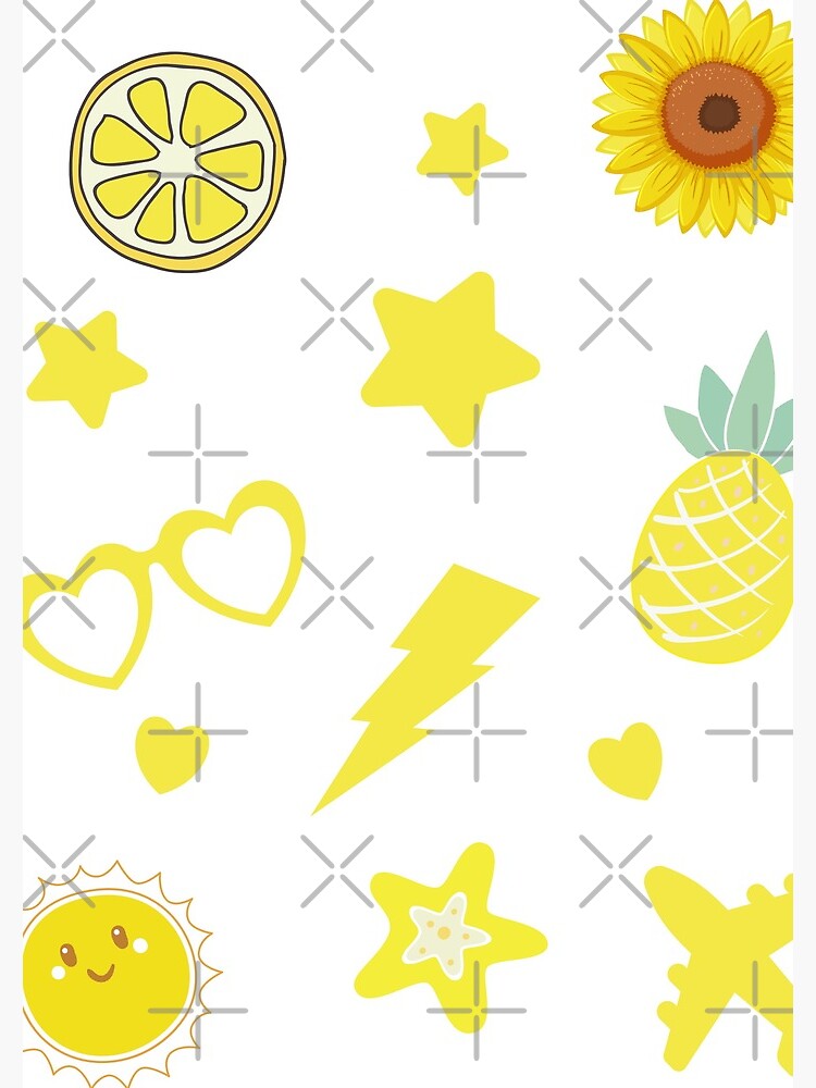 Yellow Aesthetic Stickers Set Pack Sunflower Pineapple Lemon Stars Cute Kawaii Spiral Notebook 7932