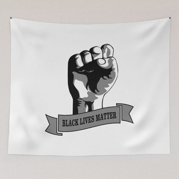 Item preview, Black lives matter fist illustration, banner for protest. Raised fist rally campaign against racial discrimination of dark skin color. Support for equal rights of black people. designed and sold by Marcin Adrian.