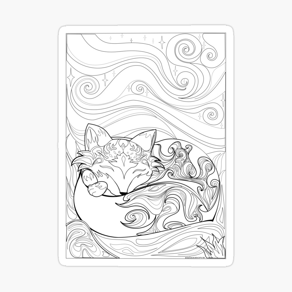 Sleeping Mystic Fox - Adult Coloring Book Style Spiral Notebook for Sale  by conscript