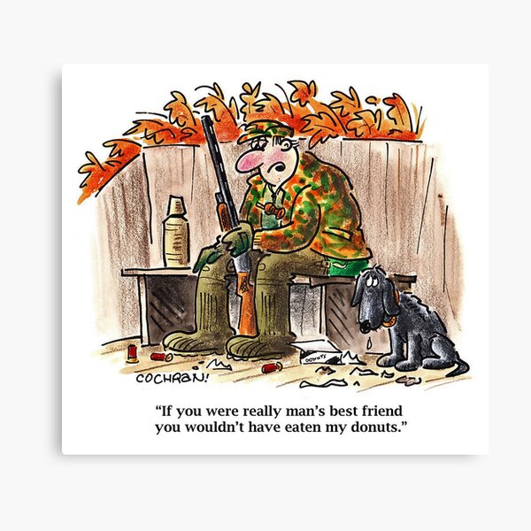 Cartoon: hunter & dog in duck blind Canvas Print
