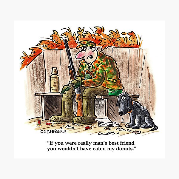 Cartoon: hunter & dog in duck blind Photographic Print