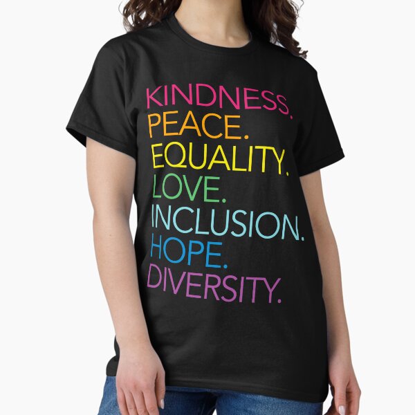 Vista previa del artículo con la obra «Paz Amor Esperanza Igualdad Inclusión Diversidad Justicia Social», diseñado y vendido por BRVART.