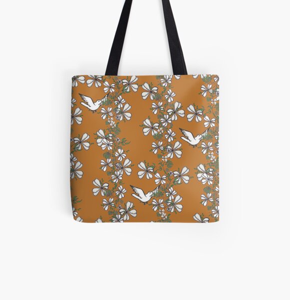 Bird Vine (Orange) All Over Print Tote Bag