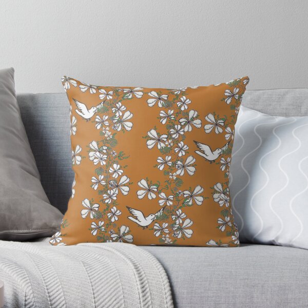 Bird Vine (Orange) Throw Pillow