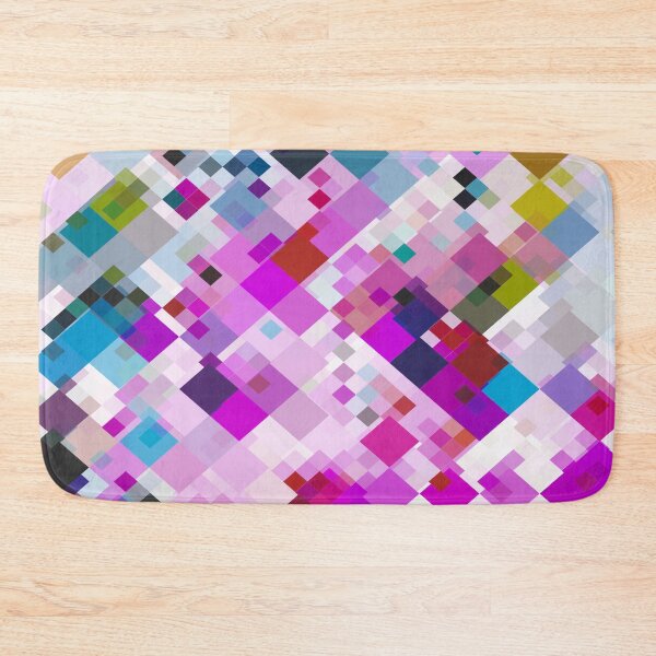 Item preview, geometric square pixel pattern abstract background in pink blue yellow designed and sold by Mrvell.