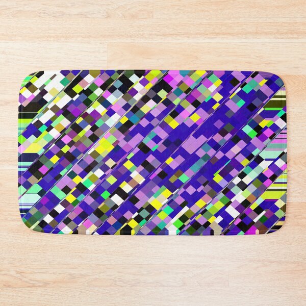 Item preview, geometric square pixel pattern abstract background in blue purple yellow designed and sold by Mrvell.