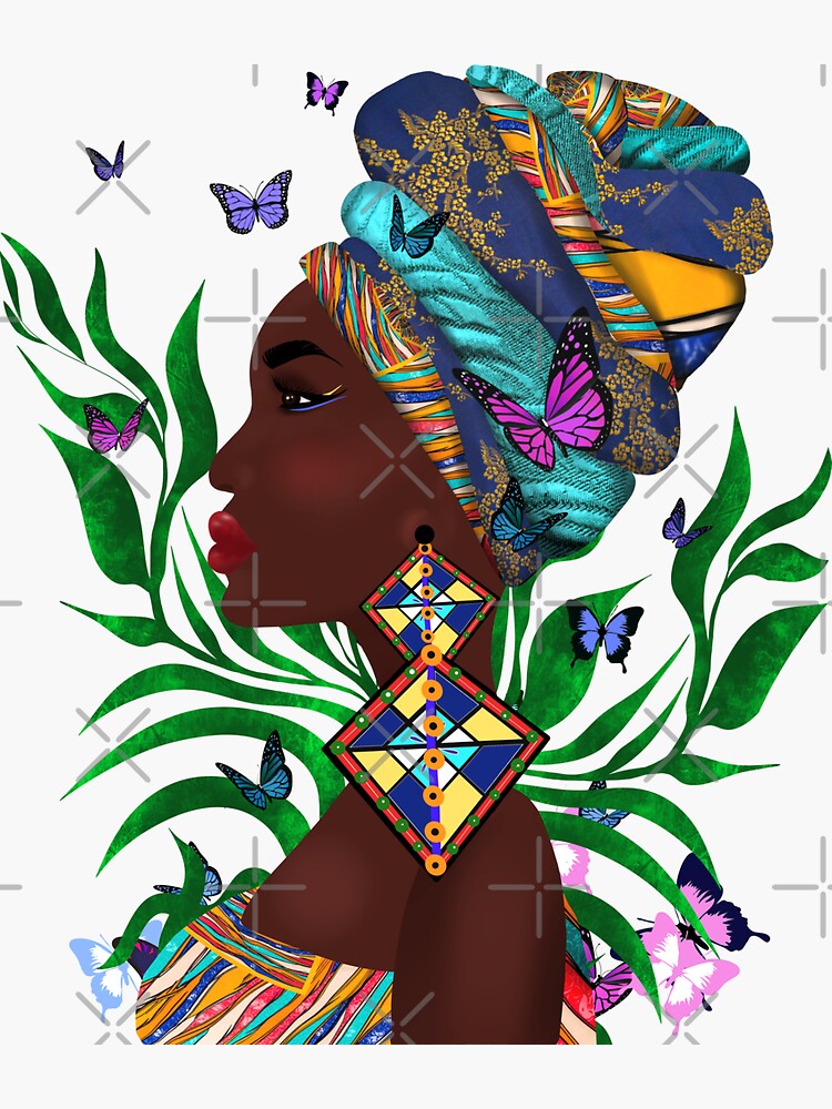 Aperçu 3 sur 3. Sticker avec l'œuvre Art de la femme africaine. Mode nigériane. Décoration intérieure. créée et vendue par bambino12345678.