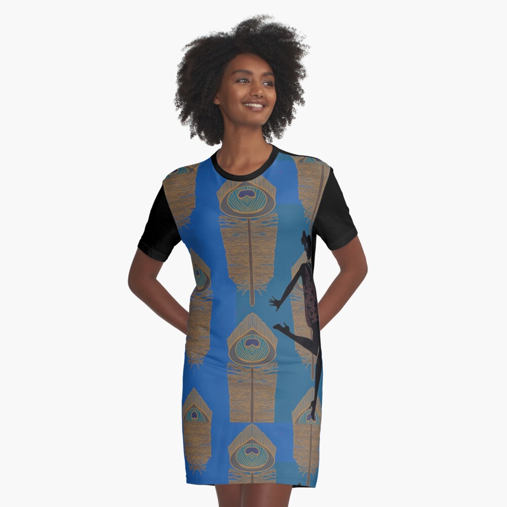 Peacock Flapper Graphic T-Shirt Dress