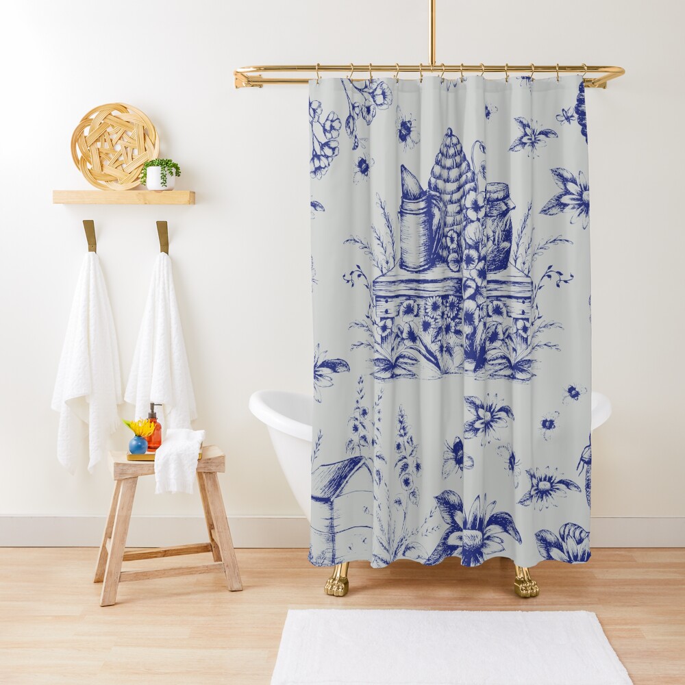 "Bee Hive Vintage Toile de Jouy " Shower Curtain by MargieLilley
