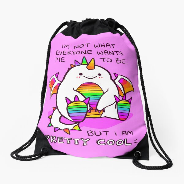 "I AM PRETTY COOL" Rainbow Potato Dragon Drawstring Bag