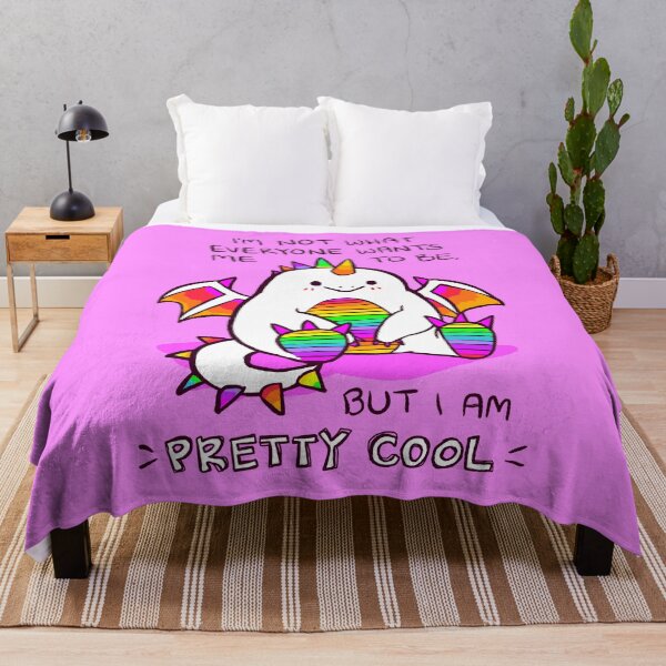 "I AM PRETTY COOL" Rainbow Potato Dragon Throw Blanket
