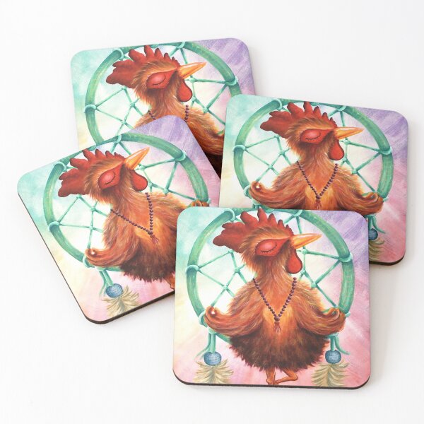Item preview, Yoga Chick - Zen Chicken Rooster with Dreamcatcher Painted by Nowlove Art designed and sold by nowloveart.