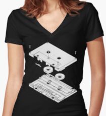 Exploded Cassette Tape Women's Fitted V-Neck T-Shirt