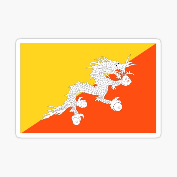 BHUTAN. TIBET. Flag of Bhutan, Tibetan, Buddhist, Thunder, Dragon, Bhutan Flag, National flag of Bhutan. Sticker