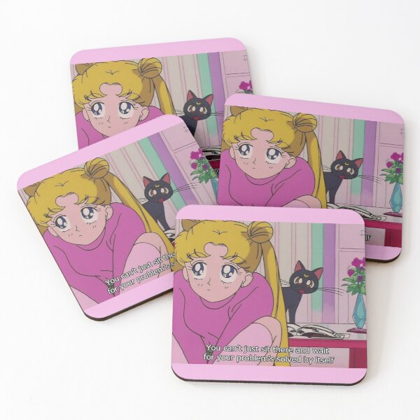 Sailor Moon - You Can't Just Sit There And Wait For Your Problem's Solved By Itself Coasters (Set of 4)