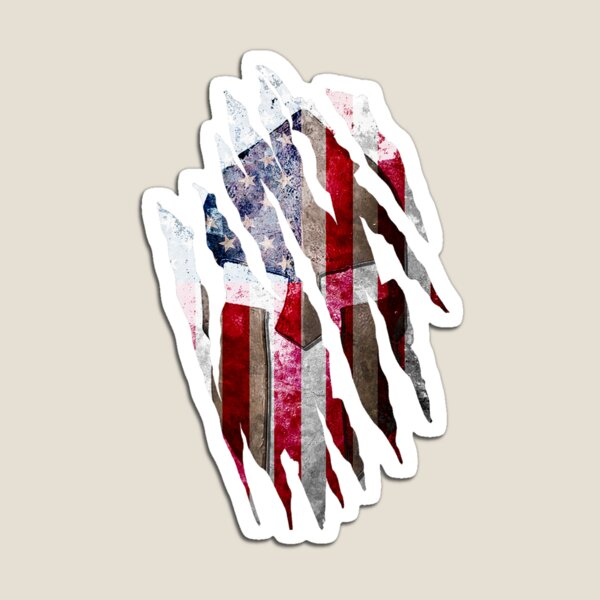 Molon Labe - Torn Print of a Spartan Helmet on a Distressed American Flag Magnet