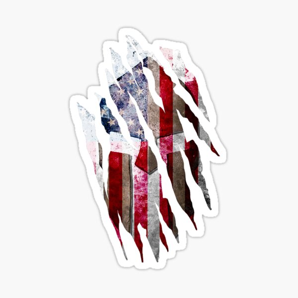 Molon Labe - Torn Print of a Spartan Helmet on a Distressed American Flag Sticker