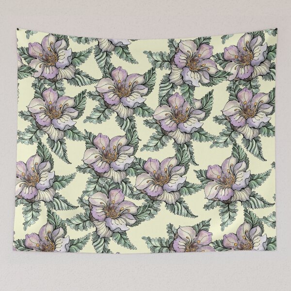 Item preview, hand drawn watercolor spring flowers pattern designed and sold by MandalaFlowerArt.