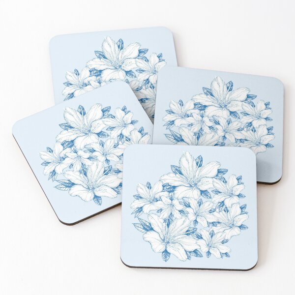Item preview, handdrawn fine line blue and white flowers pattern designed and sold by MandalaFlowerArt.