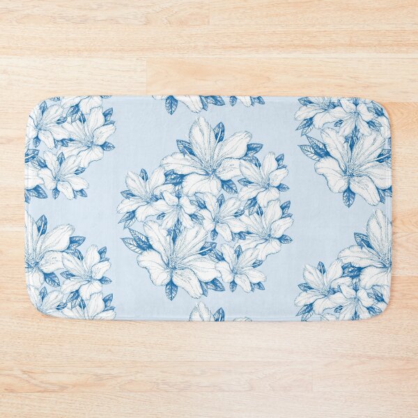 Item preview, handdrawn fine line blue and white flowers pattern designed and sold by MandalaFlowerArt.