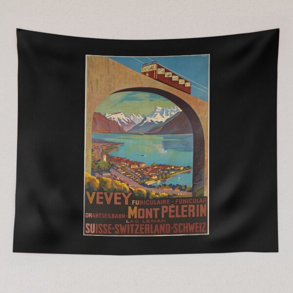 Item preview, Vevey Mont Pelerin vintage travel poster designed and sold by stickart-marek.