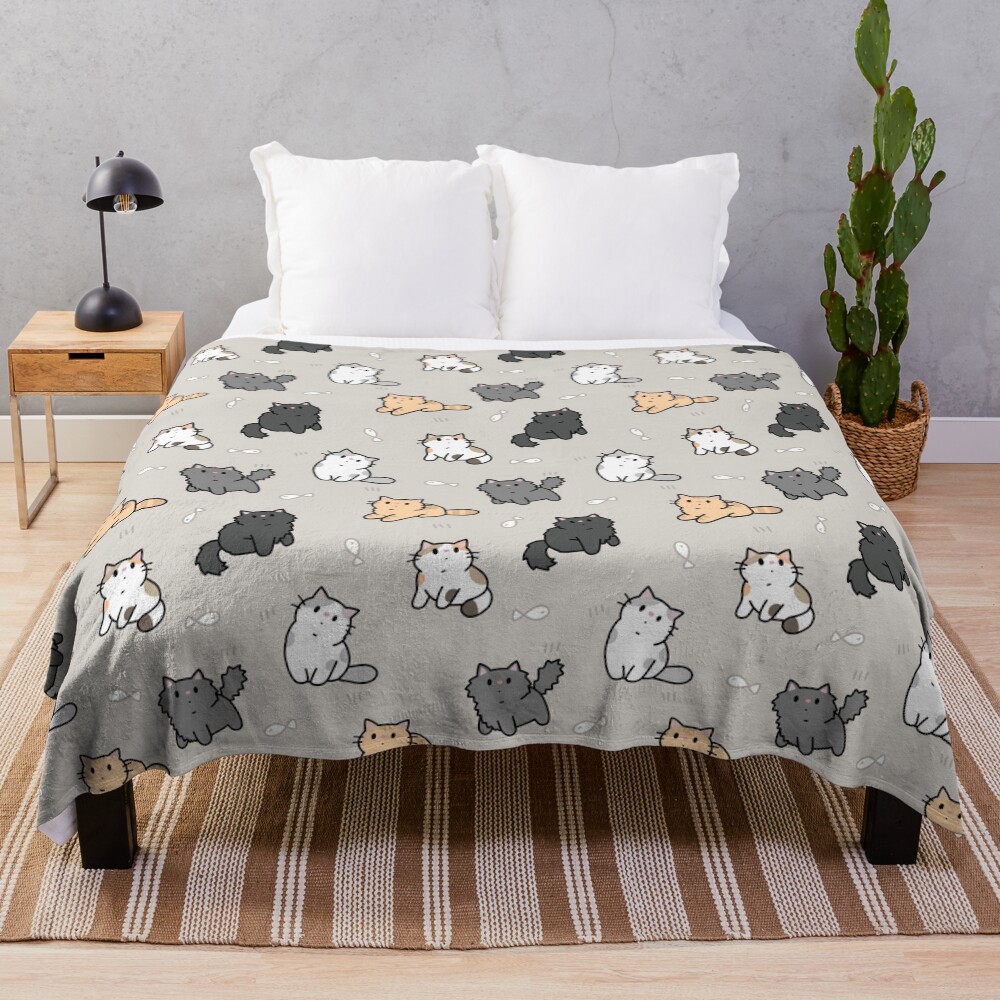 Kittens and fish pattern Throw Blanket