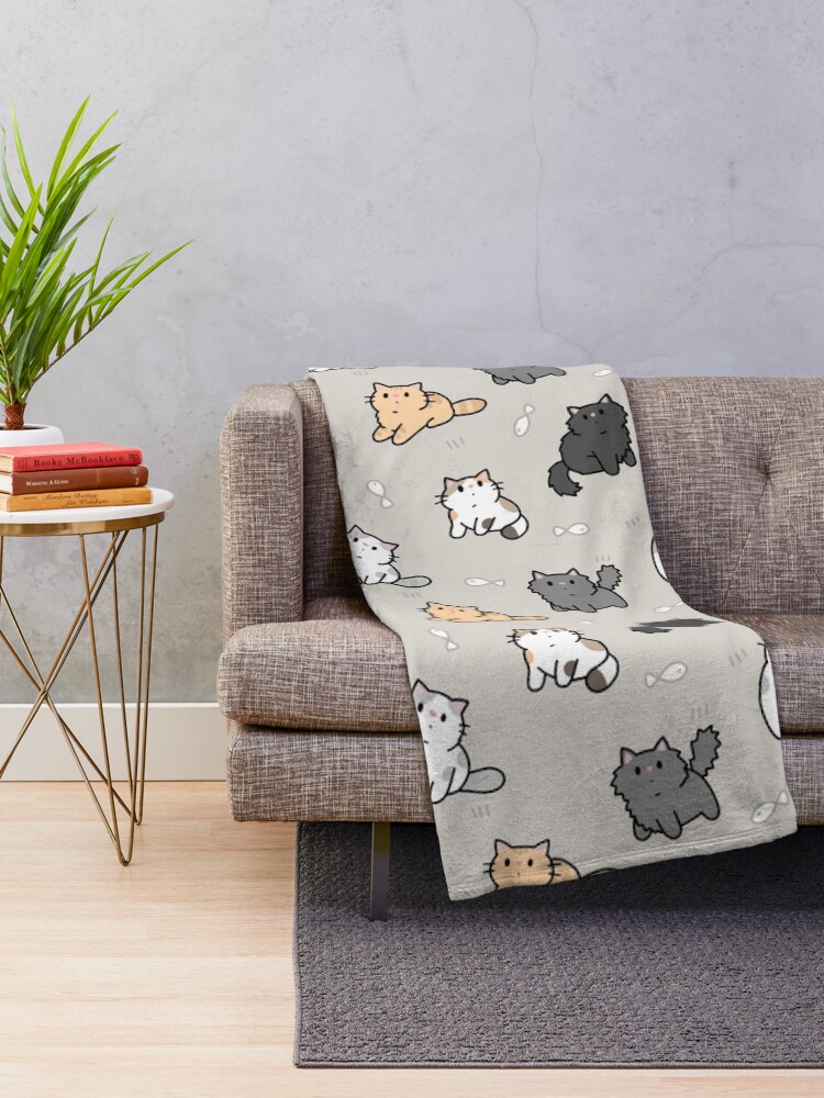 Alternate view of Kittens and fish pattern Throw Blanket