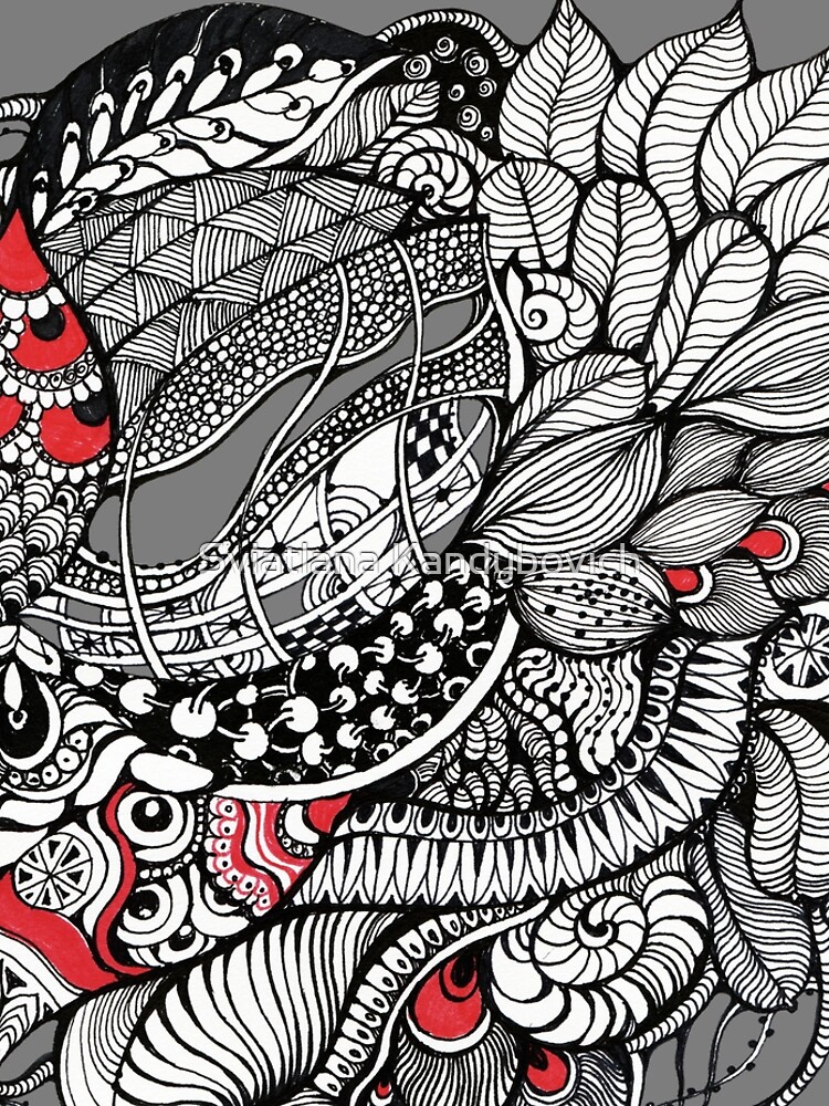 hand drawn fine line black and red fantasy by kanvisstyle