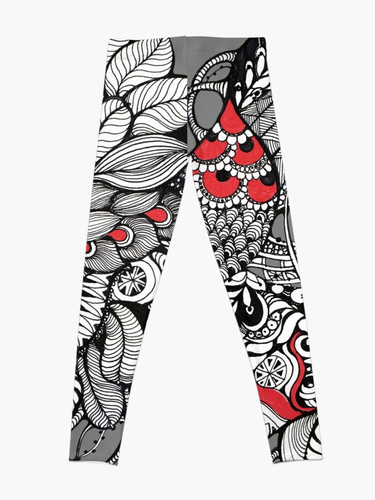 Alternate view of hand drawn fine line black and red fantasy Leggings