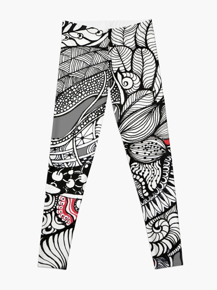 Alternate view of hand drawn fine line black and red fantasy Leggings