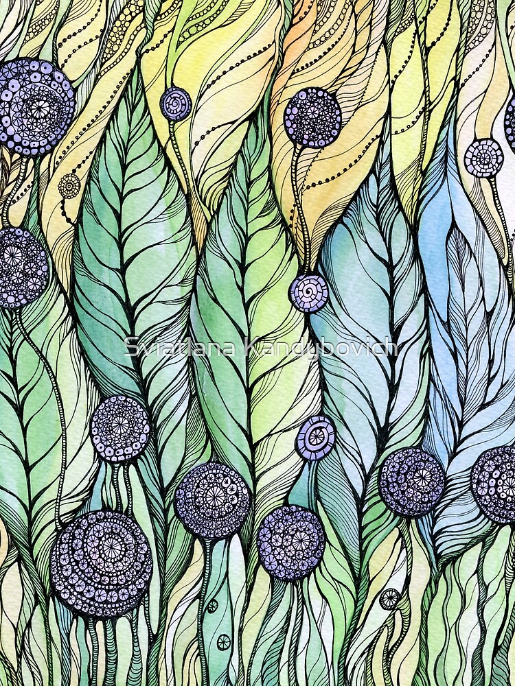 Dandelions.Hand draw ink and pen, Watercolor, on textured paper by kanvisstyle
