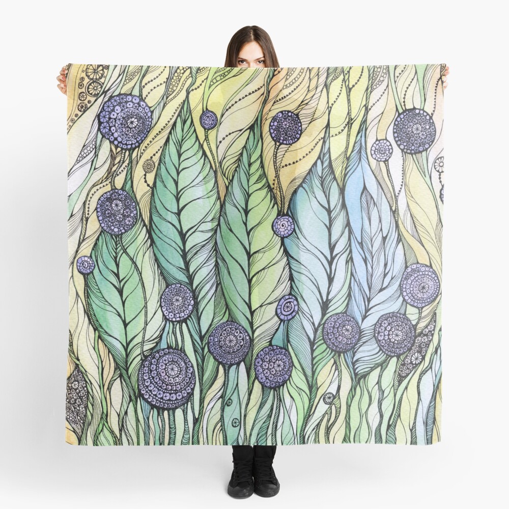 Dandelions.Hand draw ink and pen, Watercolor, on textured paper Scarf
