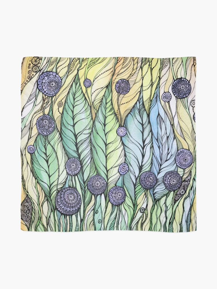 Alternate view of Dandelions.Hand draw ink and pen, Watercolor, on textured paper Scarf