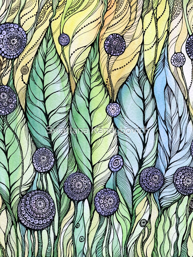 Dandelions.Hand draw ink and pen, Watercolor, on textured paper by kanvisstyle