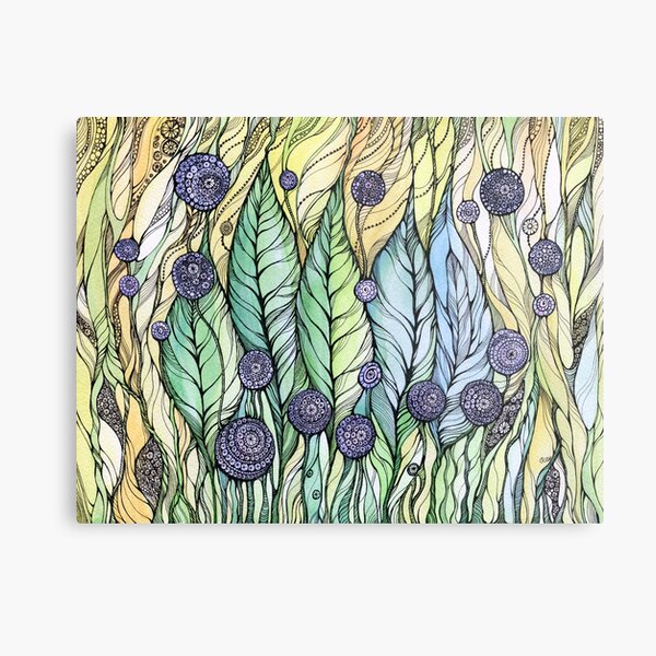 Dandelions.Hand draw ink and pen, Watercolor, on textured paper Metal Print