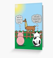 Funny Animals Dalai Llama Design Hilarious Rudy Pig & Moody Cow Greeting Card