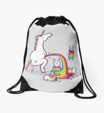 unicorn peeing on bunny Drawstring Bag